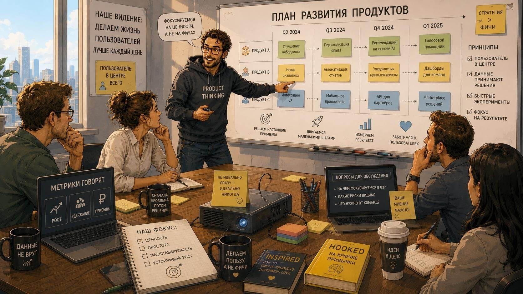 Мужчина проводит презентацию о метри